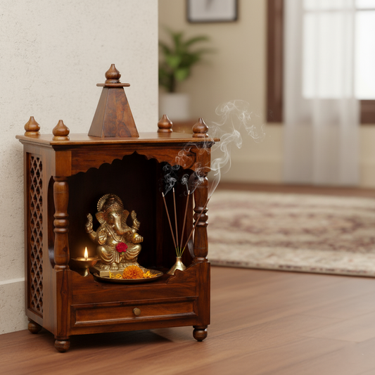 Suryavanshi Sheesham Wood Open Temple with Drawer – A Serene Space for Devotion