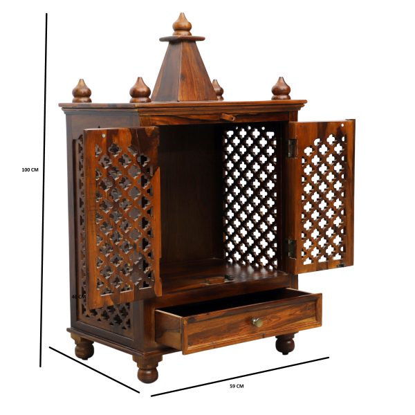 Suryavanshi Sheesham Wood Temple with 1 Drawer, 2 Doors, and CNC Work – A Divine Sanctuary of Elegance