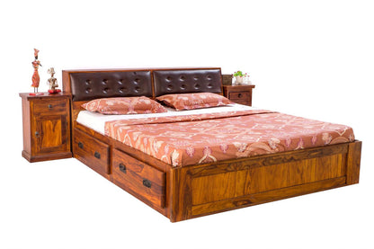 Suryavanshi Sheesham Wood King Size Bed with Side Drawer Storage: Modern Comfort and Functional Design