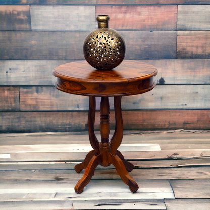 Suryavanshi Sheesham Wooden Round End Table with Carved French Leg Round Accent Table, Bed Side Table, Side Table, 45D x 45W x 55H Centimeters