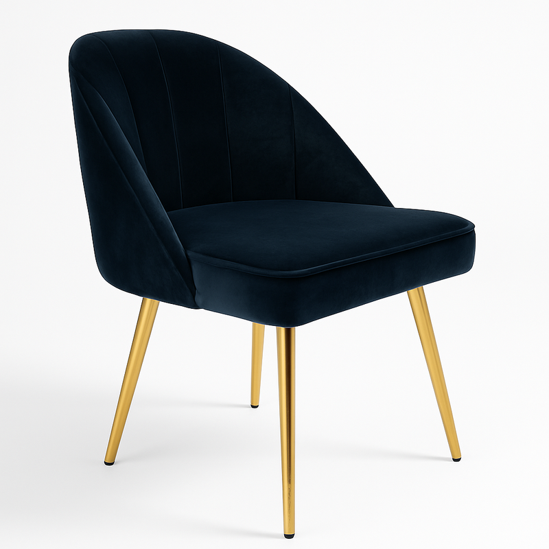 Suryavanshi Plush Dining Chair | Accent Chair for Living Room Bedroom Study Cafe Restaurant | Wooden Frame with Velvet Fabric & Cushion Seat with Metal Legs, (Navy Blue)