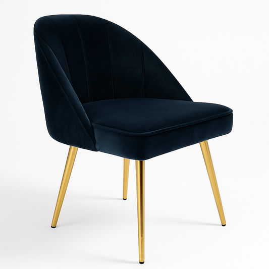 Suryavanshi Plush Dining Chair | Accent Chair for Living Room Bedroom Study Cafe Restaurant | Wooden Frame with Velvet Fabric & Cushion Seat with Metal Legs, (Navy Blue)