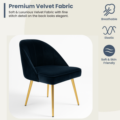 Suryavanshi Plush Dining Chair | Accent Chair for Living Room Bedroom Study Cafe Restaurant | Wooden Frame with Velvet Fabric & Cushion Seat with Metal Legs, (Navy Blue)