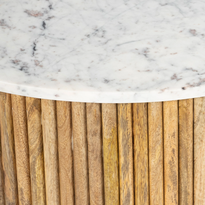 Suryavanshi Mango Solid Wood Round Center Table with White Marble Top for Living Room | Modern Coffee Table for Sofa Set | Contemporary Design | Natural Wood Finish