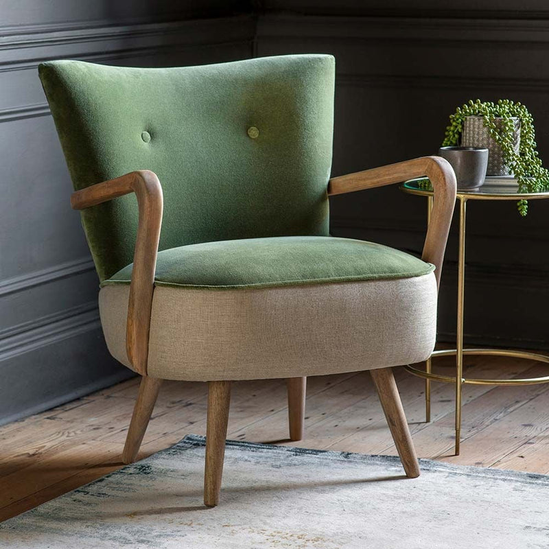 Sheesham Wood & Velvet Calvin Armchair - Luxurious Comfort