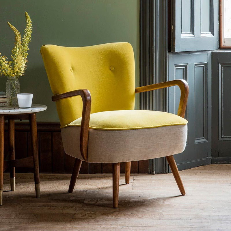 Sheesham Wood & Velvet Calvin Armchair - Luxurious Comfort