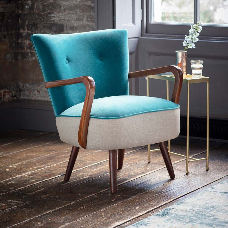 Sheesham Wood & Velvet Calvin Armchair - Luxurious Comfort