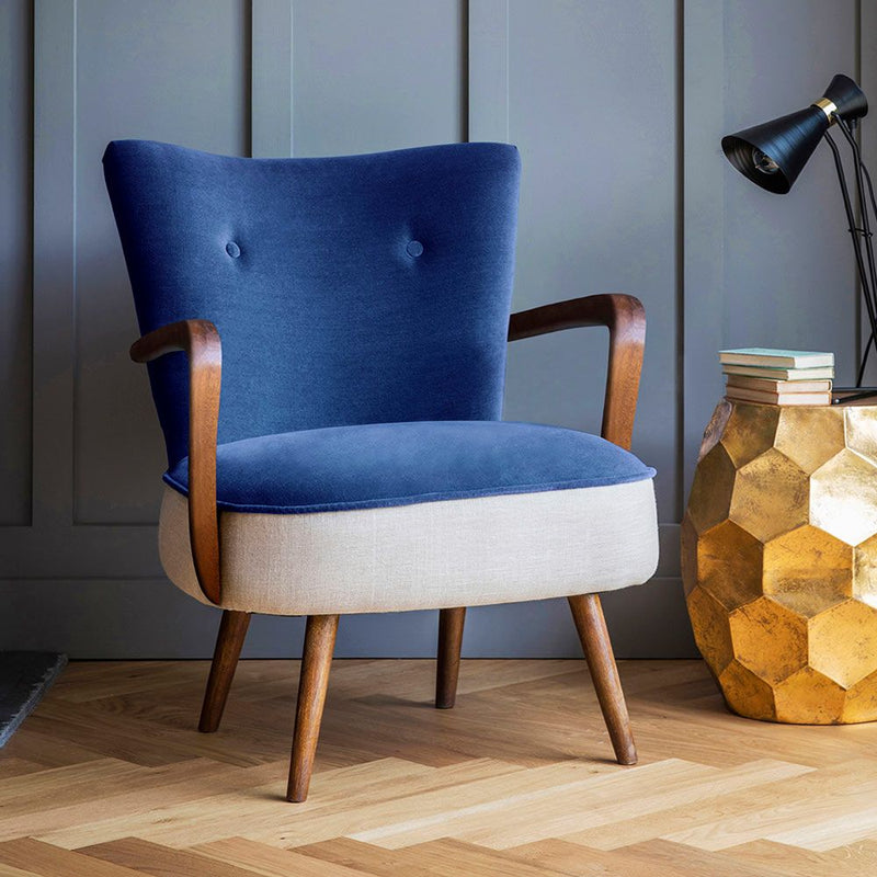Sheesham Wood & Velvet Calvin Armchair - Luxurious Comfort