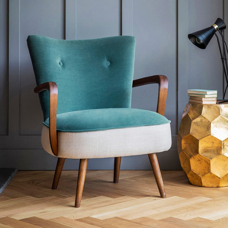 Sheesham Wood & Velvet Calvin Armchair - Luxurious Comfort