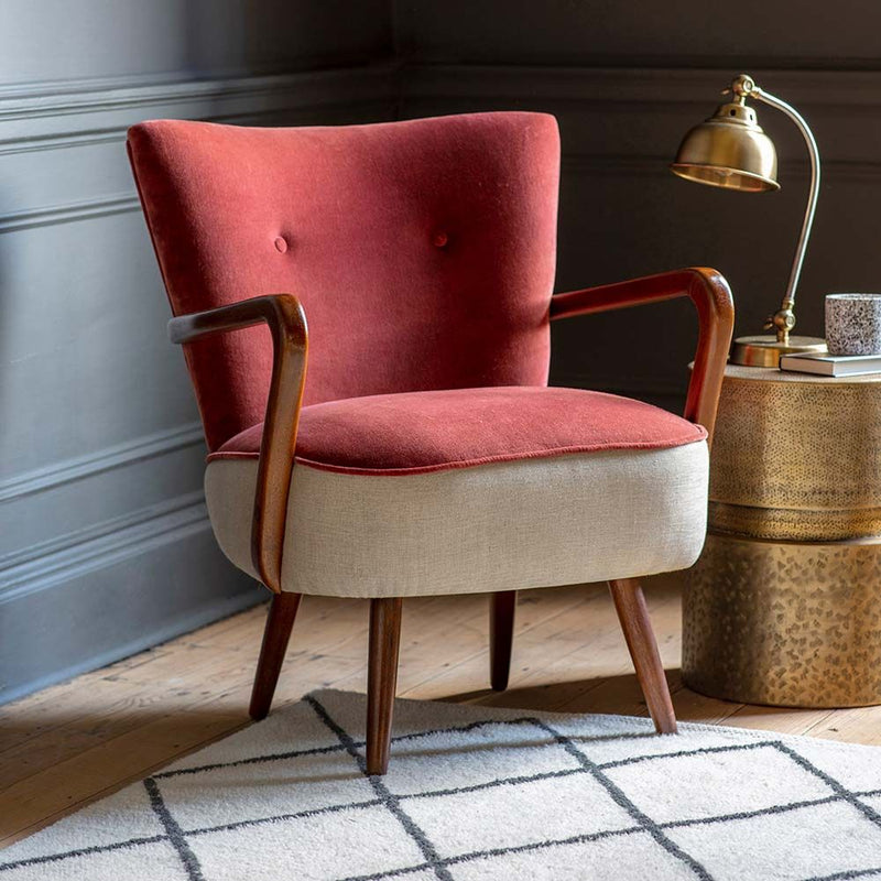 Sheesham Wood & Velvet Calvin Armchair - Luxurious Comfort