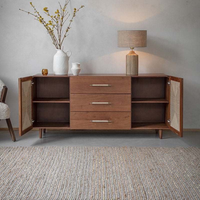Acacia Wood 2-Door 3-Drawer Sideboard