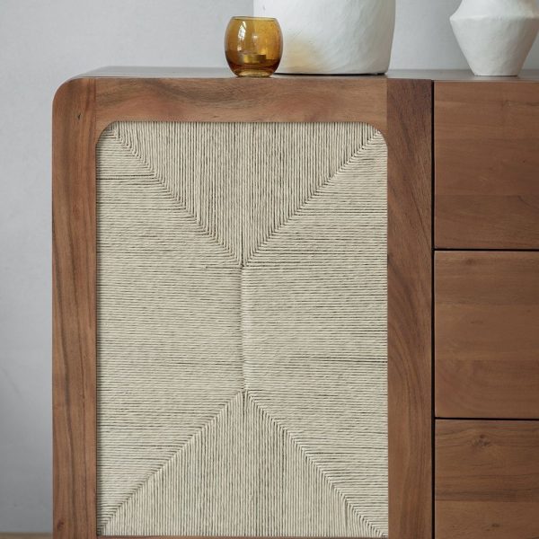 Acacia Wood 2-Door 3-Drawer Sideboard