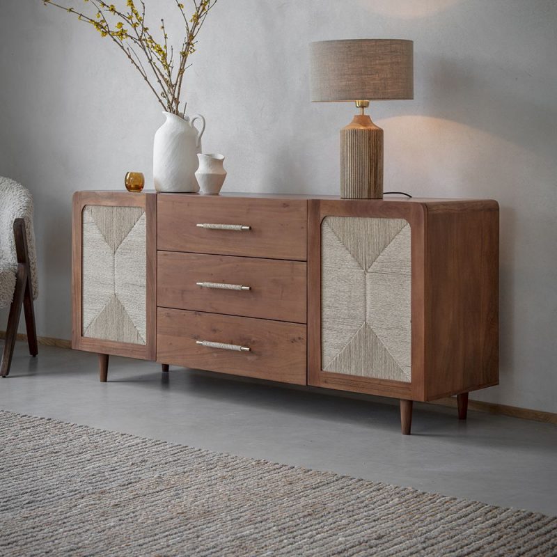 Acacia Wood 2-Door 3-Drawer Sideboard