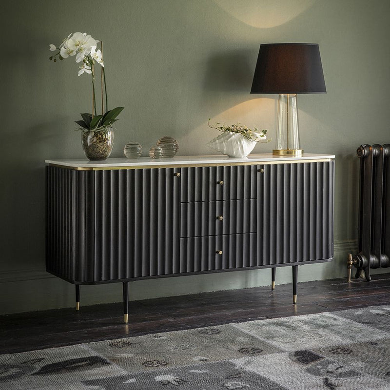 Suryavanshi Acacia Wood Flute Design Sideboard – A Symphony of Elegance and Storage (‎45D x 147W x 76H CM)