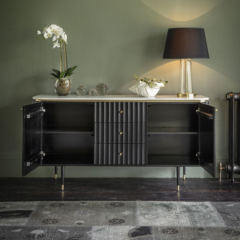 Suryavanshi Acacia Wood Flute Design Sideboard – A Symphony of Elegance and Storage (‎45D x 147W x 76H CM)
