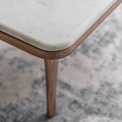 CONE Acacia Wood and Natural White Marble Coffee Table