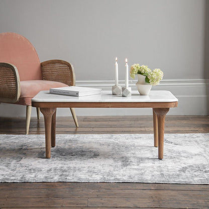 CONE Acacia Wood and Natural White Marble Coffee Table