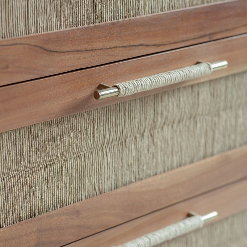 Suryavanshi Maya Chest of 3 Drawers - Acacia Solid Wood with Natural Danish Cord Detailing, Metal Handles, Cone Shape Legs