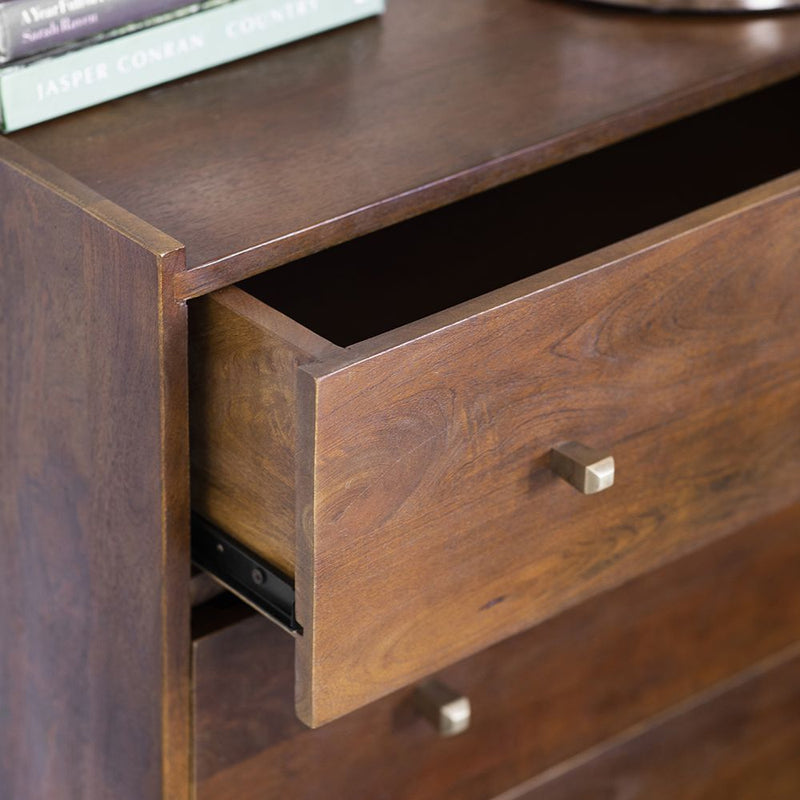 Suryavanshi Furniture Quinn Chest of 3 Drawers - Mango Wood and Brass Handles (Walnut Finish)