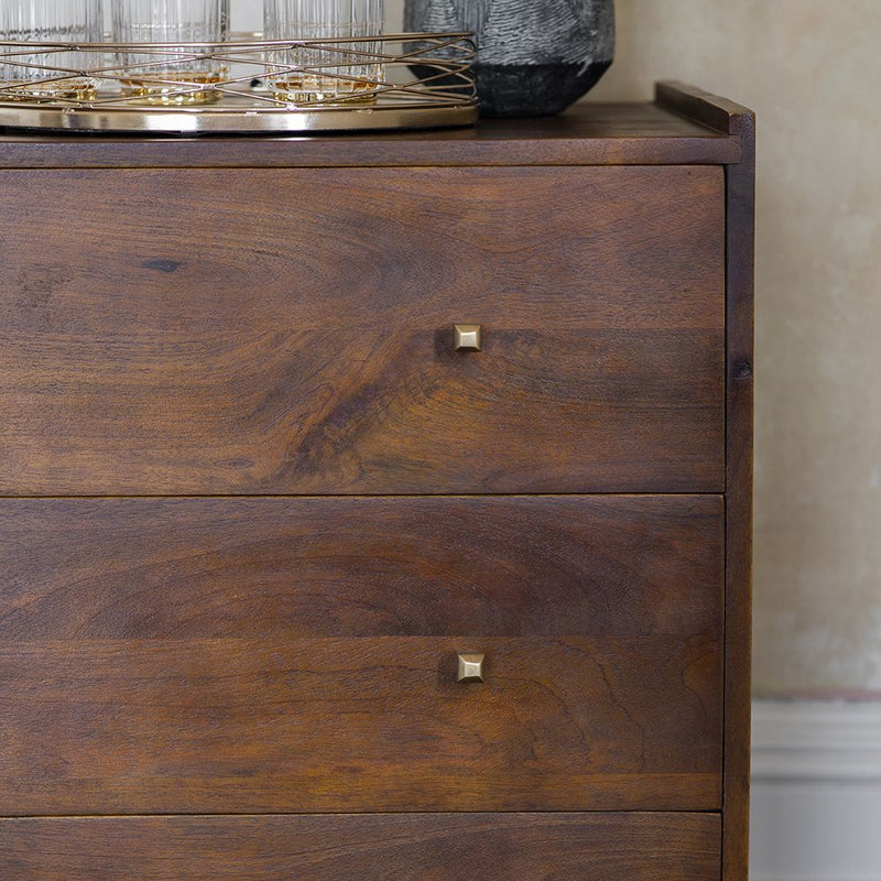 Suryavanshi Furniture Quinn Chest of 3 Drawers - Mango Wood and Brass Handles (Walnut Finish)