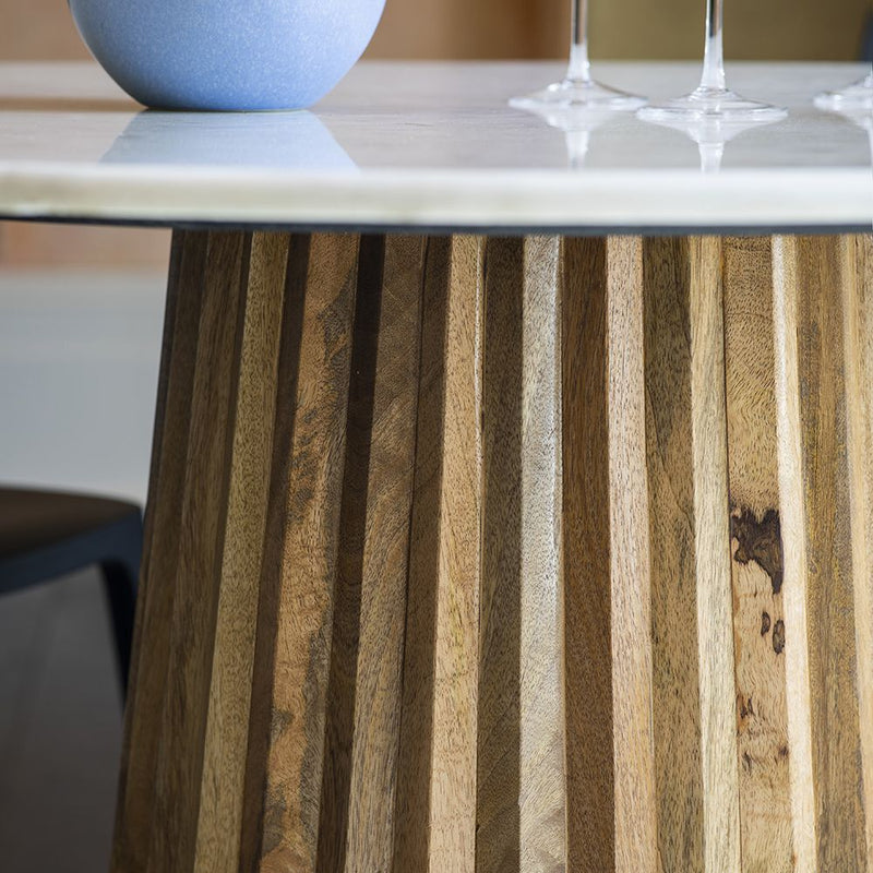 Suryavanshi Westbourne Dining Table - Mango Wood with Marble Top, Natural Finish, Round