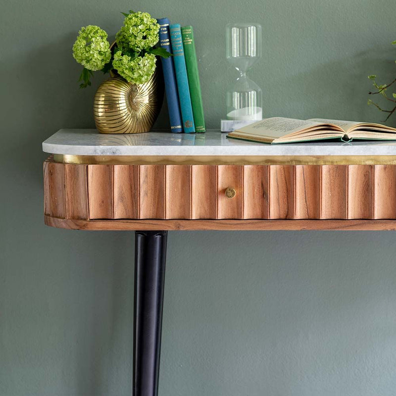 Suryavanshi Acacia Wood Flute Marble Top Console Desk - Stylish and Functional