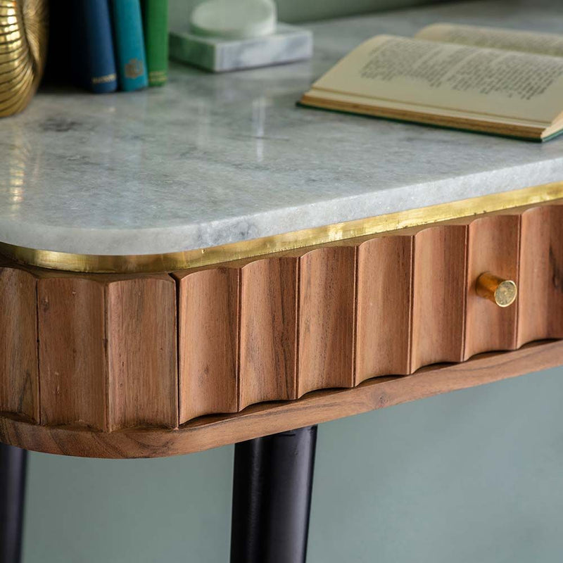 Suryavanshi Acacia Wood Flute Marble Top Console Desk - Stylish and Functional