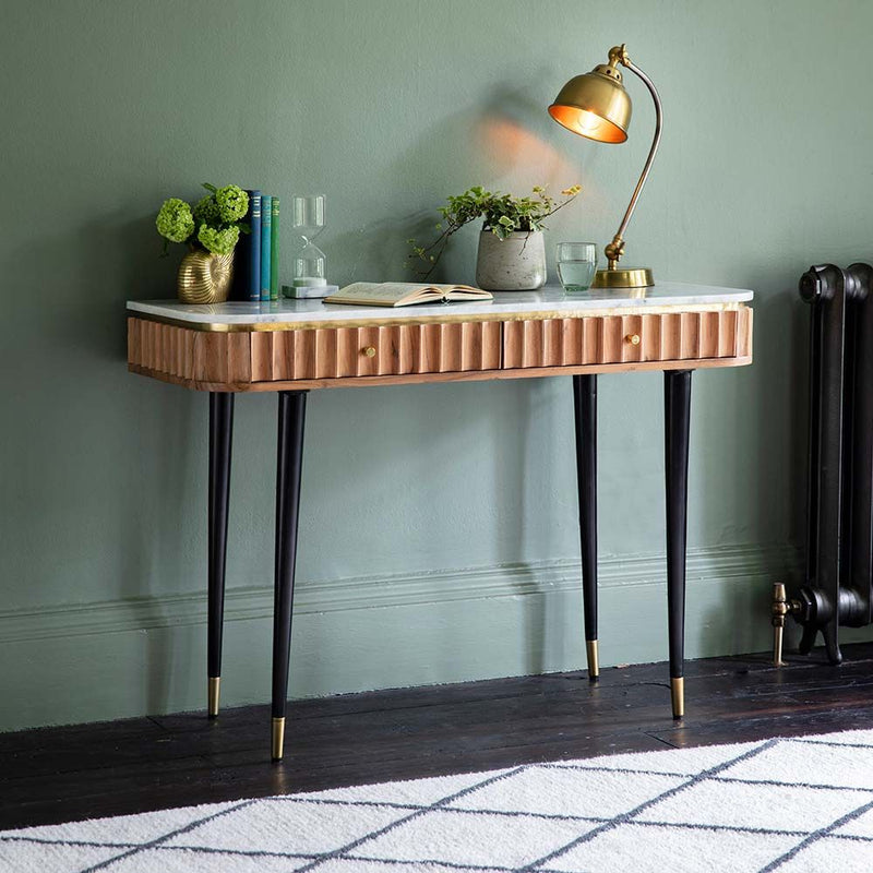 Suryavanshi Acacia Wood Flute Marble Top Console Desk - Stylish and Functional