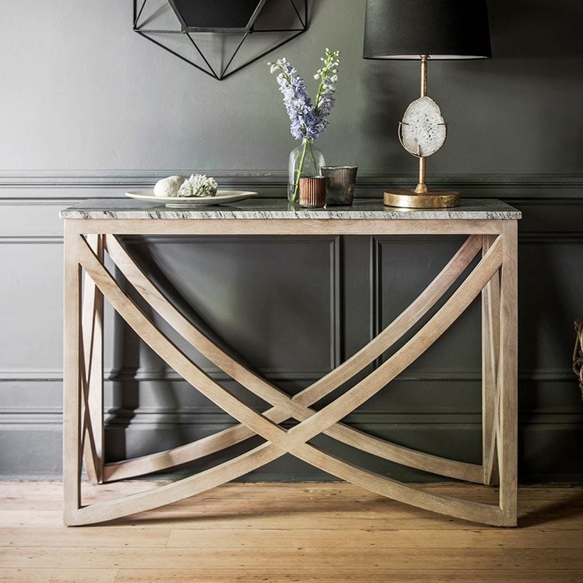 Suryavanshi Sheesham Wood Lily Marble Top Console Table - Elegant and Functional Console Table with Marble top & Wooden Base Console Table