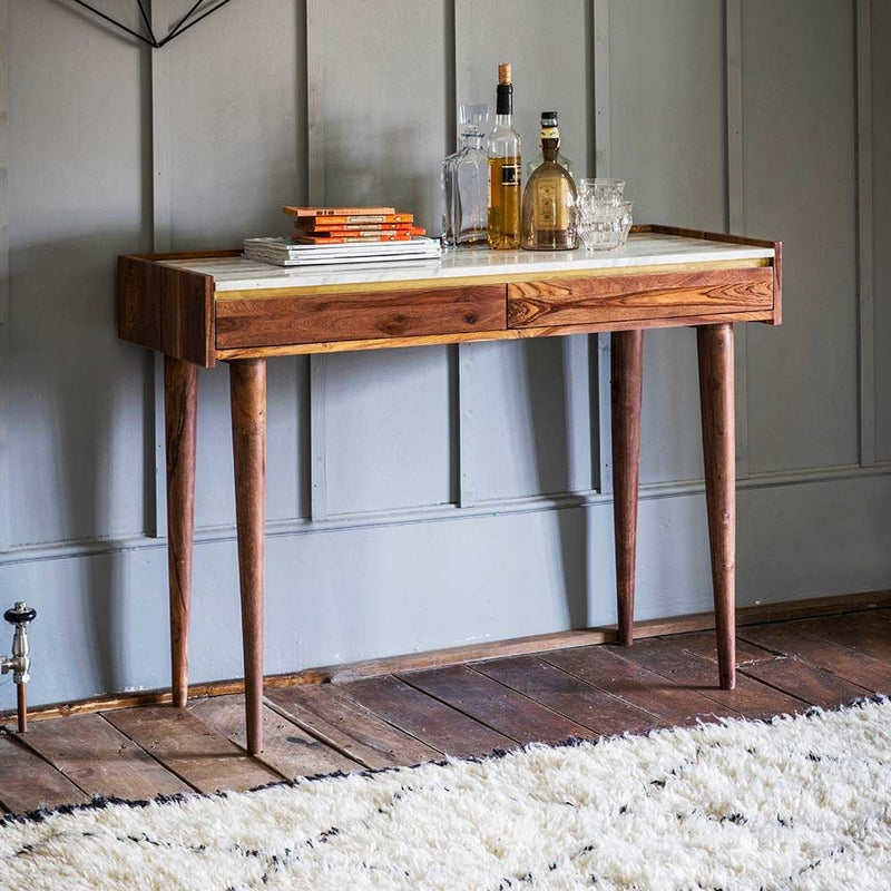 Suryavanshi Furniture Premium Sheesham Wood Console Table with Marble Top – Handcrafted Entryway & Living Room Accent Table