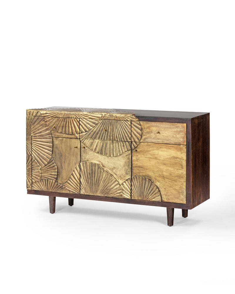 Suryavanshi Sheesham Wood Aegis Sideboard with Brass Work and Antique Finish – 3 Doors, 3 Drawers (W122 D45.7 H83.7 cm)