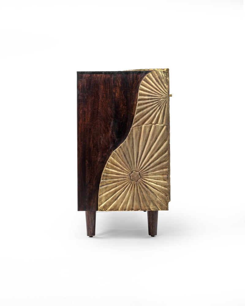 Suryavanshi Sheesham Wood Aegis Sideboard with Brass Work and Antique Finish – 3 Doors, 3 Drawers (W122 D45.7 H83.7 cm)