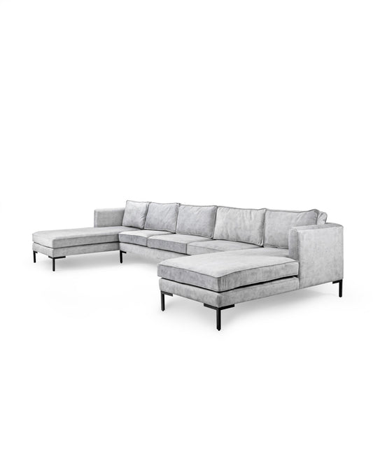 Suryavanshi U-Shape Sectional Sofa – Iron Structure, Velvet Upholstery – Luxurious Design – Three-Seater with Two Daybeds – Modern Elegance