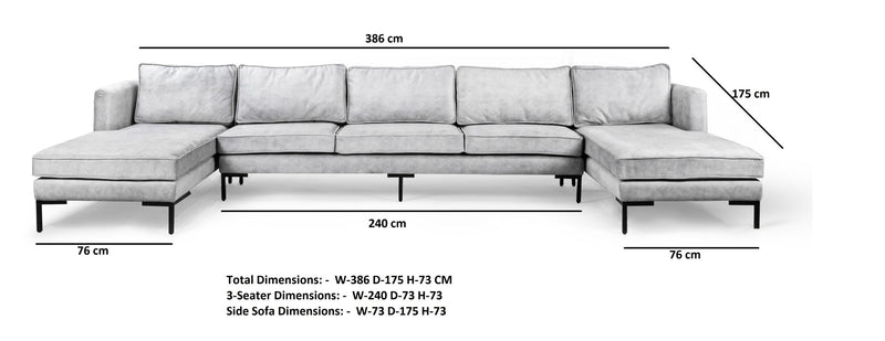 Suryavanshi U-Shape Sectional Sofa – Iron Structure, Velvet Upholstery – Luxurious Design – Three-Seater with Two Daybeds – Modern Elegance