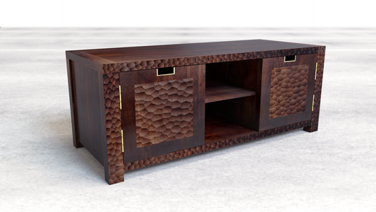 Suryavanshi Mango Wood TV Unit - Exquisite Carved Design and Spacious Storage (Mango Wood-Carving, W120cm x D45cm x H50cm)