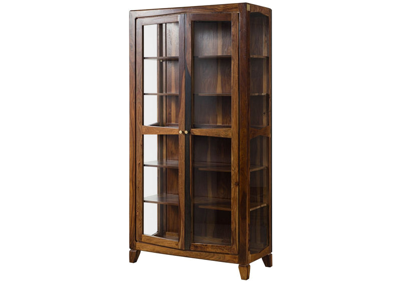 Suryavanshi Sheesham Wood and Glass Display Cabinet with 6 Shelves (Sheesham Wood-Glass, (W100 x D45 x H195 cm)