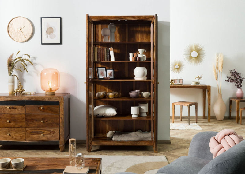 Suryavanshi Sheesham Wood and Glass Display Cabinet with 6 Shelves (Sheesham Wood-Glass, (W100 x D45 x H195 cm)