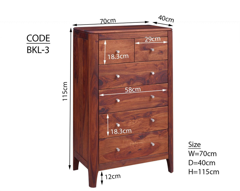 Suryavanshi Sheesham Wood 6-Drawer Chest of Drawers – Quality Storage Solution for Your Home (Sheesham Wood, W70 x D40 x H115 cm)
