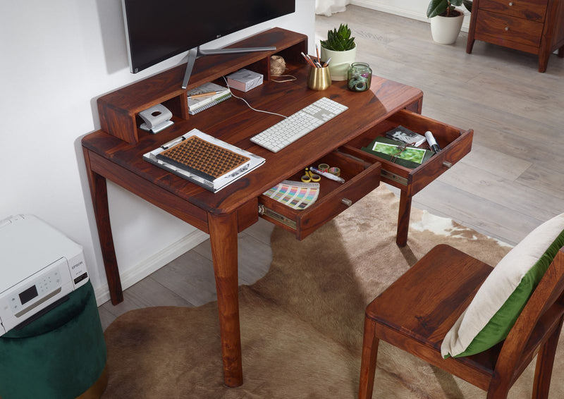 Suryavanshi Sheesham Wood 2-Drawer Writing & Study Table with 3 Shelves on Table Top (Sheesham Wood, W112 x D71 x H85 cm)