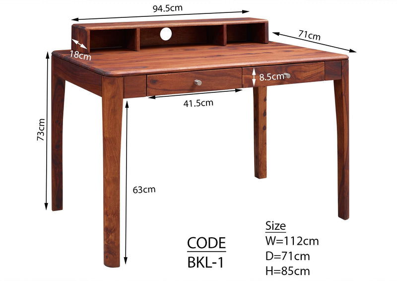 Suryavanshi Sheesham Wood 2-Drawer Writing & Study Table with 3 Shelves on Table Top (Sheesham Wood, W112 x D71 x H85 cm)