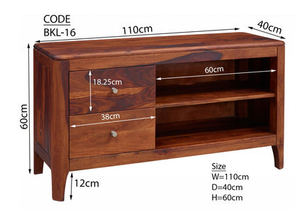 Suryavanshi Sheesham Wood 2-Drawer 2-Shelf TV Cabinet & Entertainment Unit, tv Unit, Wooden tv Unit, (Sheesham Wood, W110 x D40 x H60 cm)