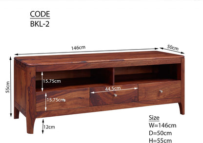 Suryavanshi Sheesham Wood 3-Drawer 2-Shelf TV Unit - Quality Entertainment Center, tv Unit, Solid Wood, (Sheesham Wood, W146 x D50 x H55 cm)