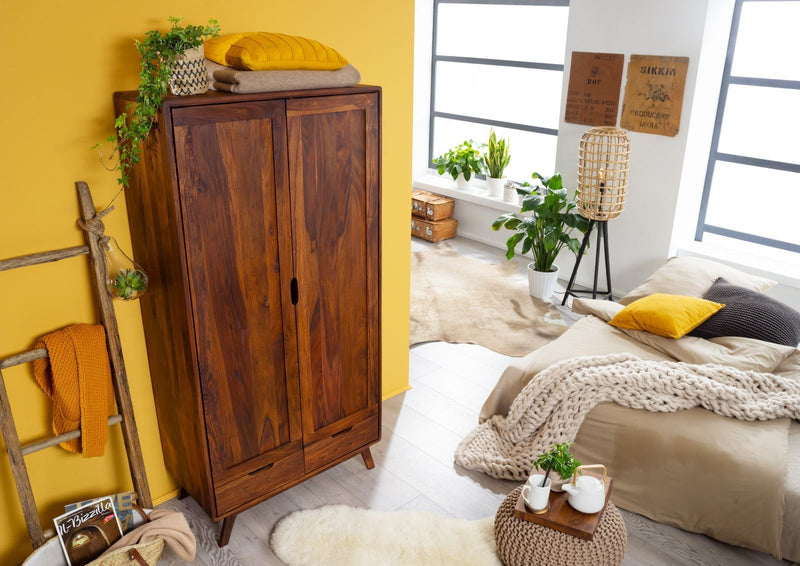 Suryavanshi Title Sheesham Wood Wardrobe - 2 Door, 2 Drawer, 6 Shelf Wardrobe with One Hanging Shelf and Wooden Rod - Spacious and Elegant Bedroom Furniture (Sheesham Wood, W90 D45 H180 cm)