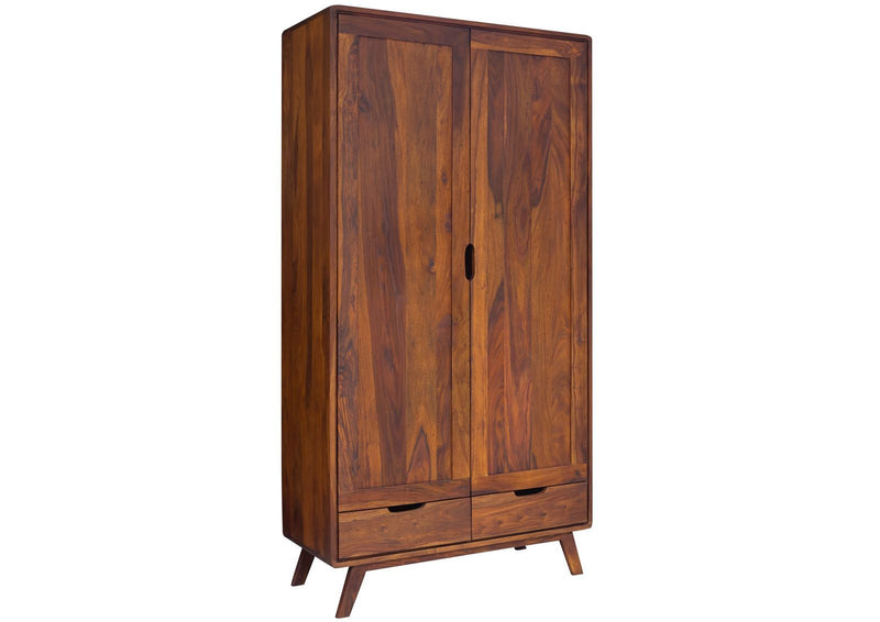 Suryavanshi Title Sheesham Wood Wardrobe - 2 Door, 2 Drawer, 6 Shelf Wardrobe with One Hanging Shelf and Wooden Rod - Spacious and Elegant Bedroom Furniture (Sheesham Wood, W90 D45 H180 cm)