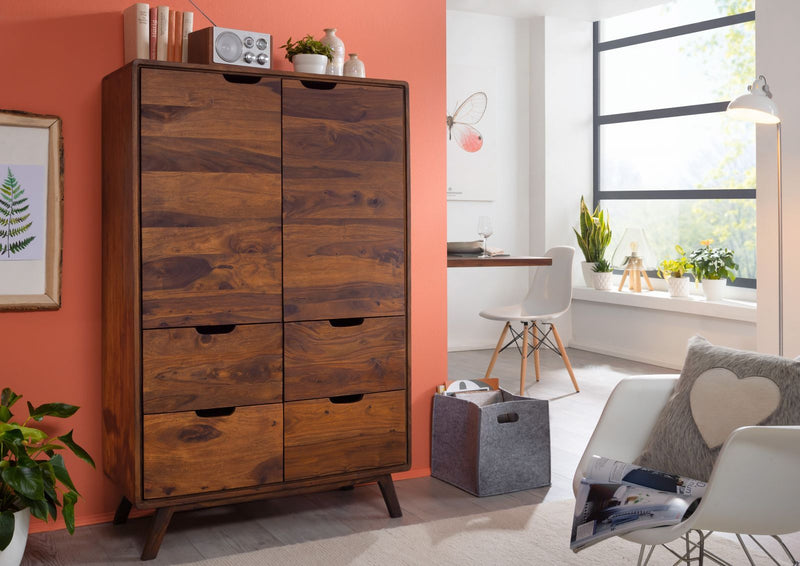 Suryavanshi Sheesham Wood Wardrobe - 2 Door, 4 Drawer, 4 Shelf Wardrobe with Dark Brown Finish - Spacious and Elegant Bedroom Furniture (Sheesham Wood, W90 D40 H145 cm)