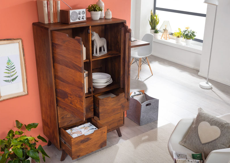 Suryavanshi Sheesham Wood Wardrobe - 2 Door, 4 Drawer, 4 Shelf Wardrobe with Dark Brown Finish - Spacious and Elegant Bedroom Furniture (Sheesham Wood, W90 D40 H145 cm)