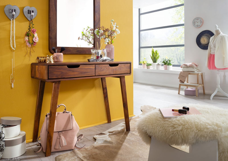 Suryavanshi Sheesham Wood 2 Drawer Console Table – Natural Finish and Simple Design – Versatile and Elegant Furniture (Sheesham Wood, W90 D40 H77 cm)