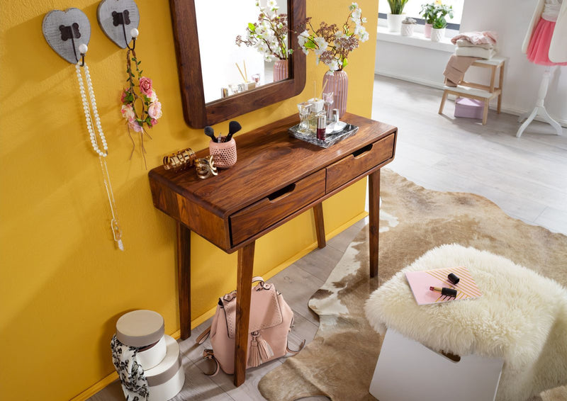 Suryavanshi Sheesham Wood 2 Drawer Console Table – Natural Finish and Simple Design – Versatile and Elegant Furniture (Sheesham Wood, W90 D40 H77 cm)