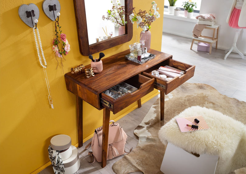 Suryavanshi Sheesham Wood 2 Drawer Console Table – Natural Finish and Simple Design – Versatile and Elegant Furniture (Sheesham Wood, W90 D40 H77 cm)
