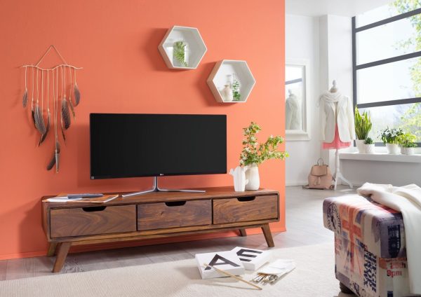 Suryavanshi Sheesham Wood TV Unit with 3 Drawers – Elegant and Durable Furniture for Your Living Room (Sheesham Wood, W134 D40 H34 cm)